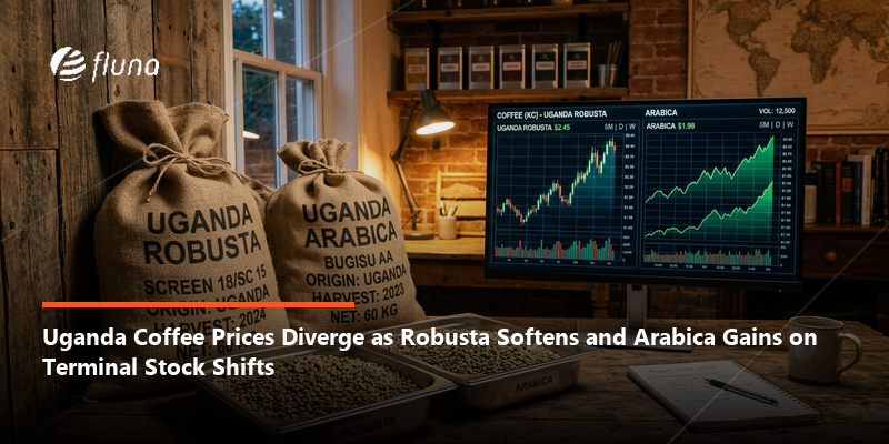 Uganda Coffee Prices Diverge as Robusta Softens and Arabica Gains on Terminal Stock Shifts